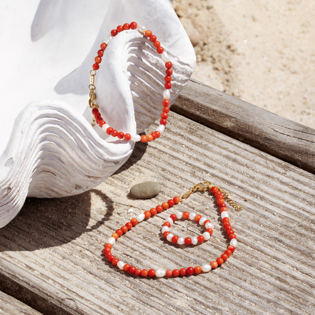 Coral Color Anklet Roségold