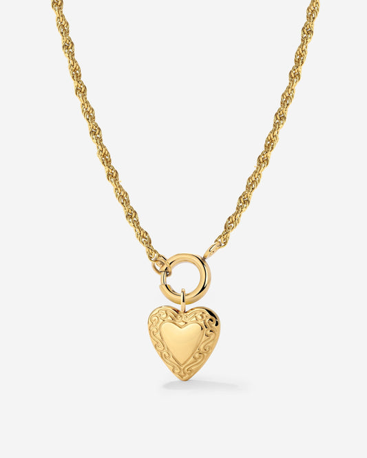 Vintage Heart Rope Chain Necklace Set Gold