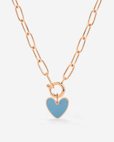 Blue Heart Oval Links Necklace Set Roségold