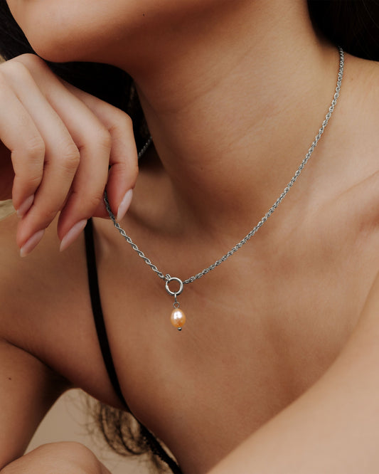 Perla Rosa Rope Chain Necklace Set Silber