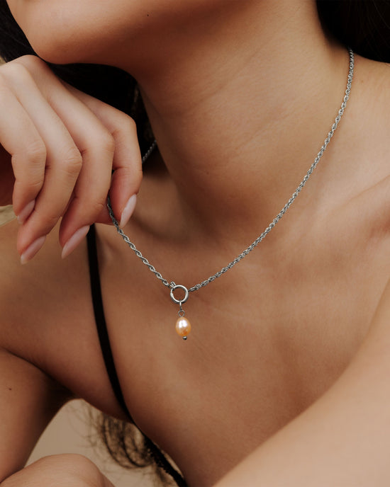 Perla Rosa Rope Chain Necklace Set Silber