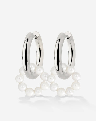 Pearly Donut Hoop Set Silber