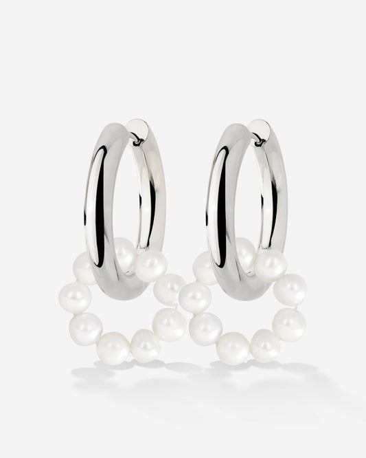 Pearly Donut Hoop Set Silber