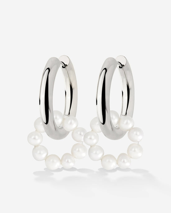 Pearly Donut Hoop Set Silber