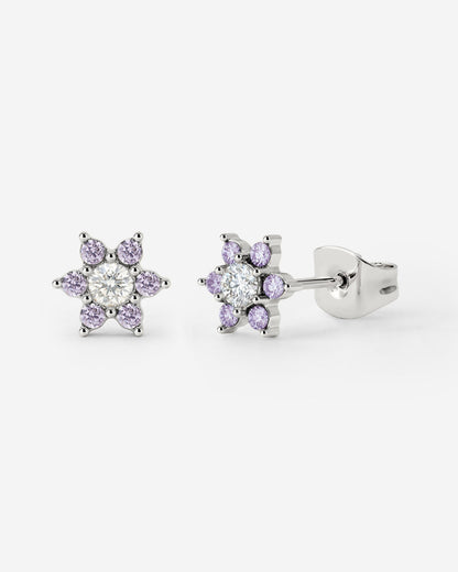 Sparkling Purple Petal Studs Silber