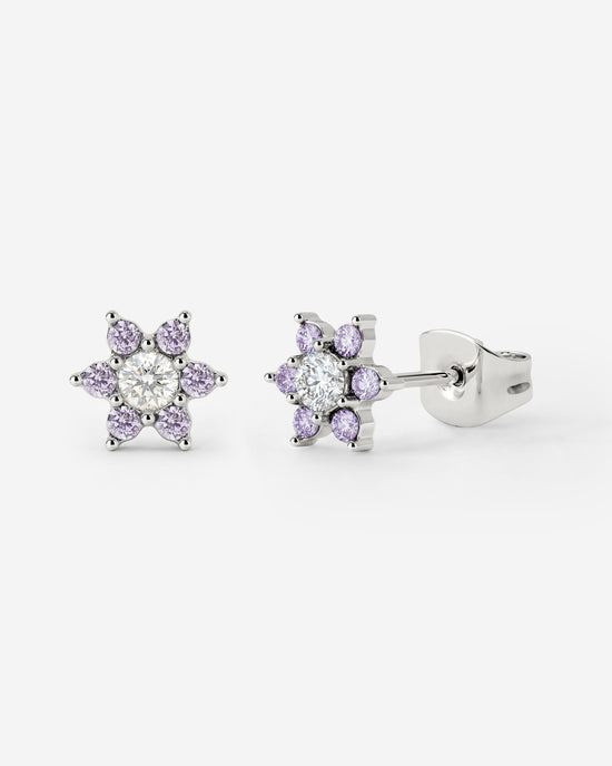 Sparkling Purple Petal Studs Silber