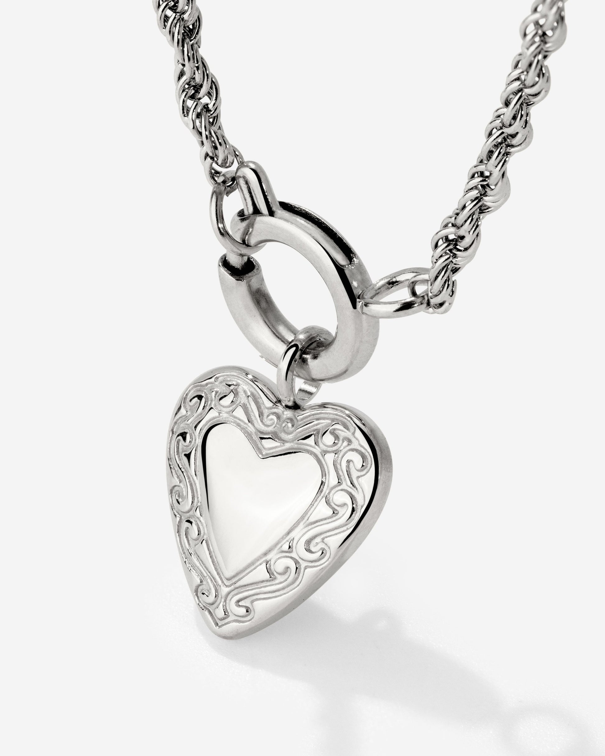 Vintage Heart Rope Chain Necklace Set Silber
