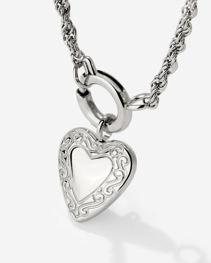 Vintage Heart Rope Chain Necklace Set Silber