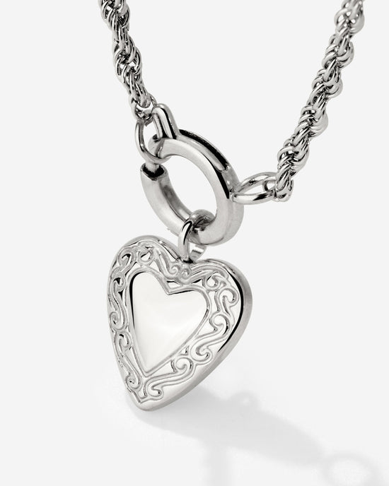 Vintage Heart Rope Chain Necklace Set Silber