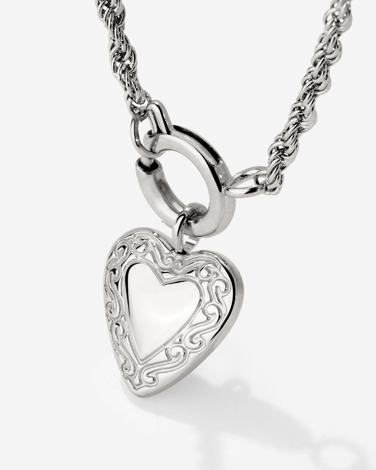 Vintage Heart Rope Chain Necklace Set Silber
