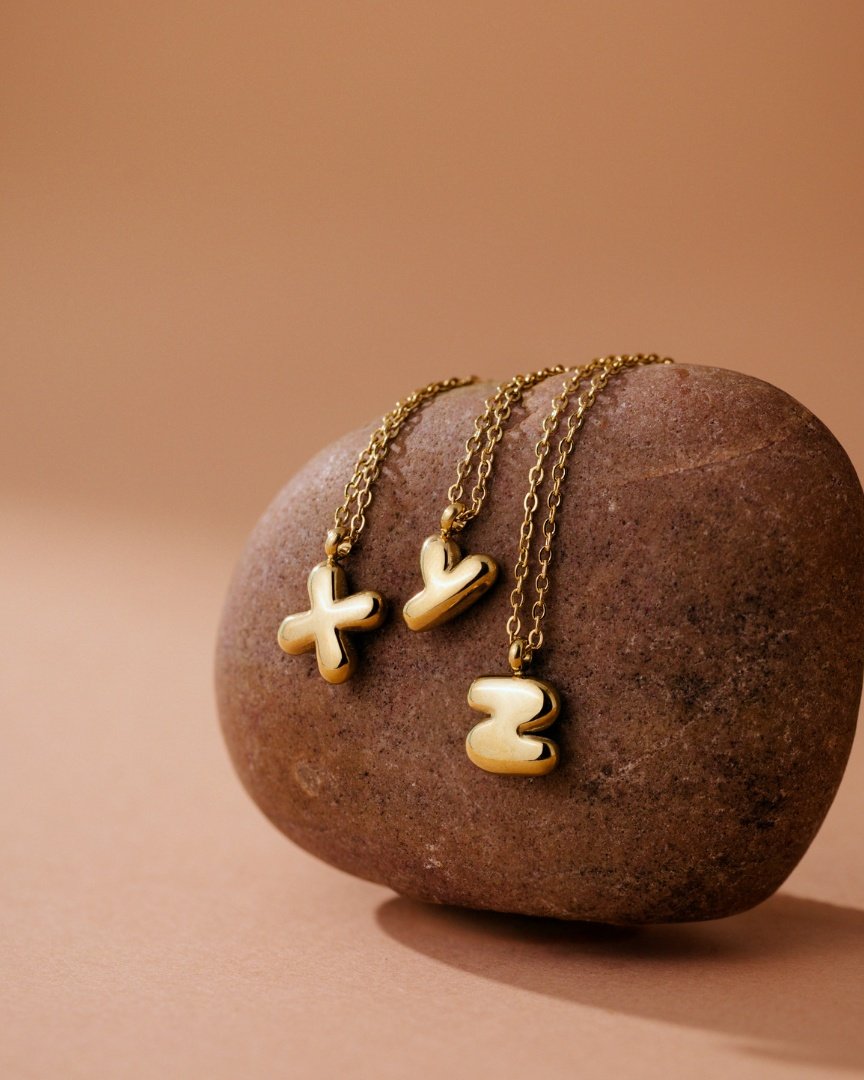 Bubble Letter Necklace Gold