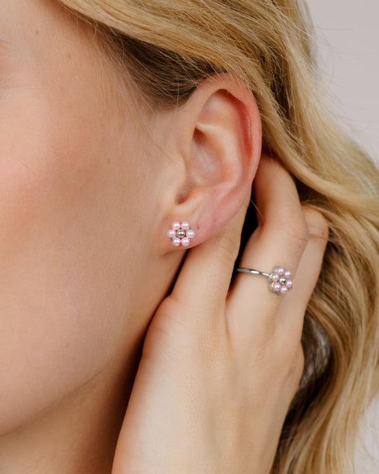 Pretty Pink Daisy Studs Silber