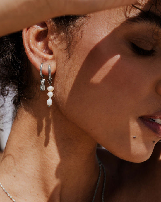 Triple Pearl Hoop Set Silber