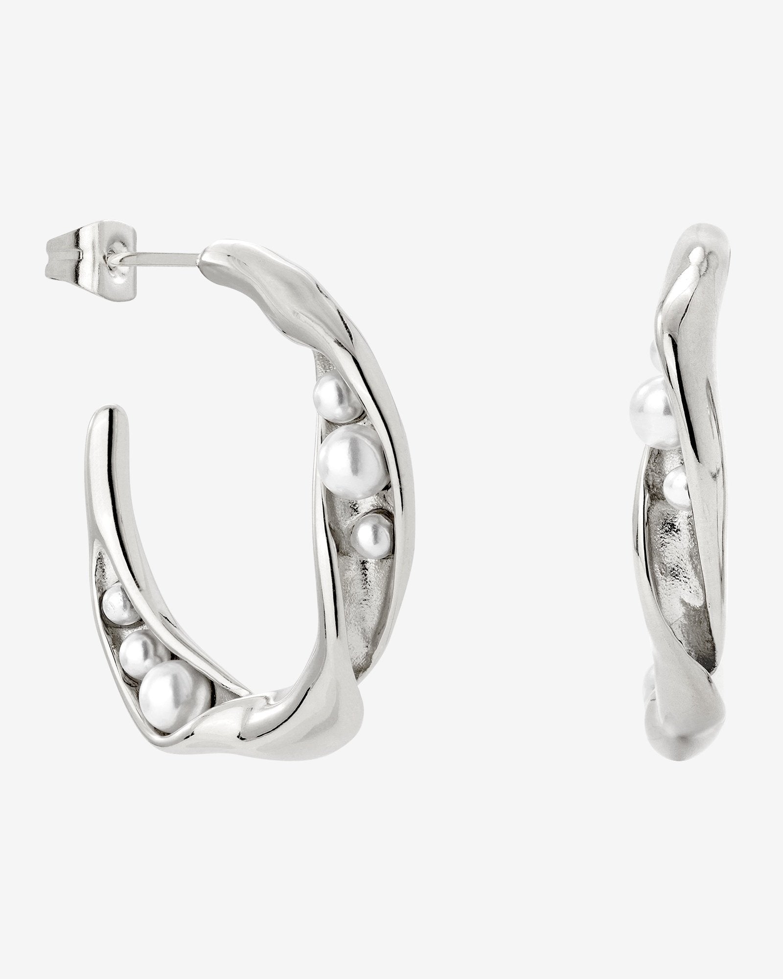 Branch Pearl Hoop Studs Silber