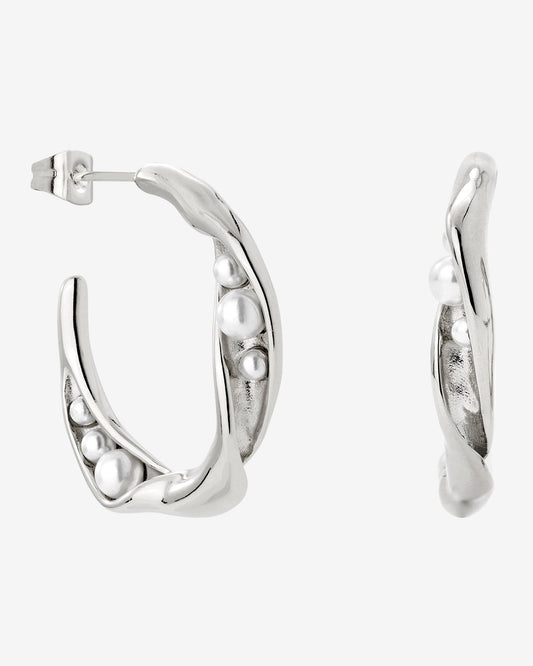 Branch Pearl Hoop Studs Silber