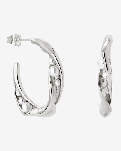 Branch Pearl Hoop Studs Silber