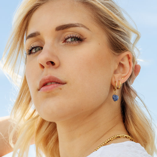 Sodalite Heart Hoops Small Gold