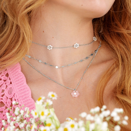 Rose Flower Necklace Silber