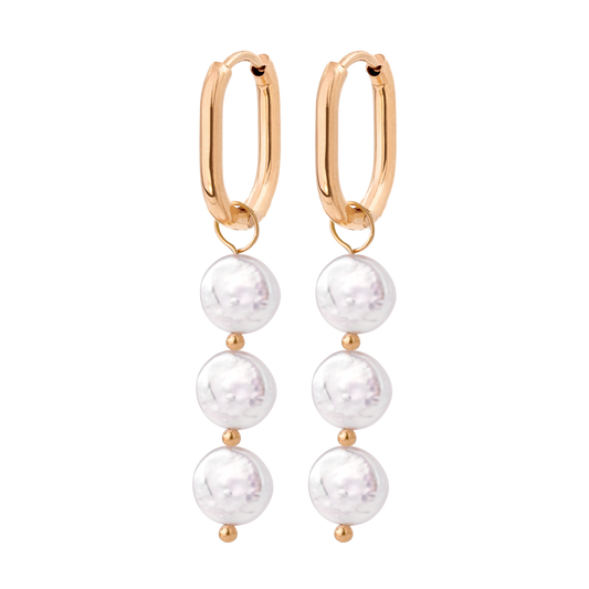Triple Disc Pearl Oval Hoop Set Baby Roségold