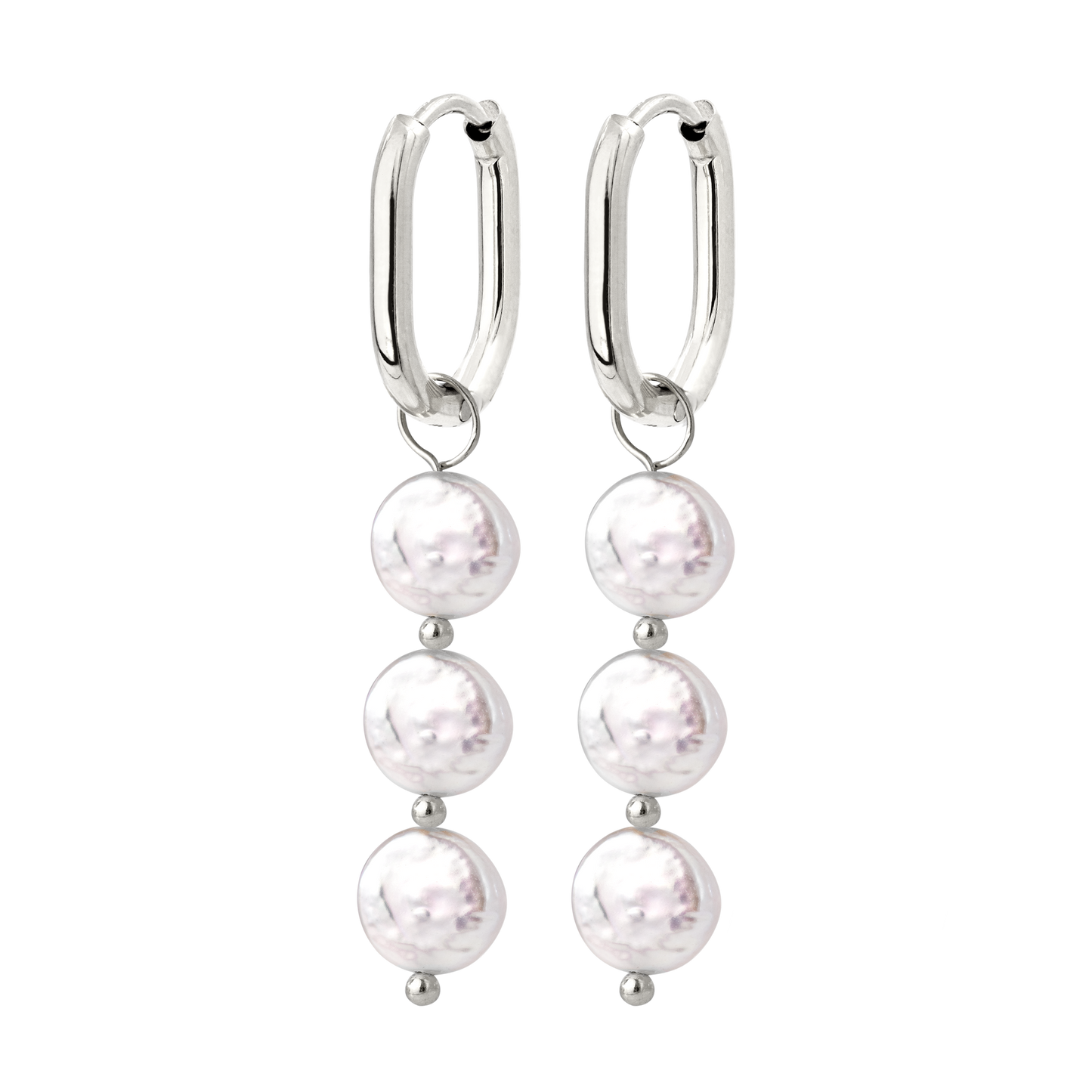 Triple Disc Pearl Oval Hoop Set Baby Silber