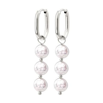 Triple Disc Pearl Oval Hoop Set Baby Silber