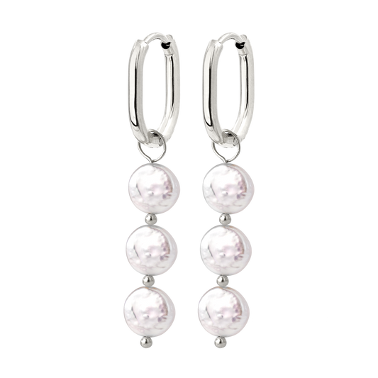 Triple Disc Pearl Oval Hoop Set Baby Silber