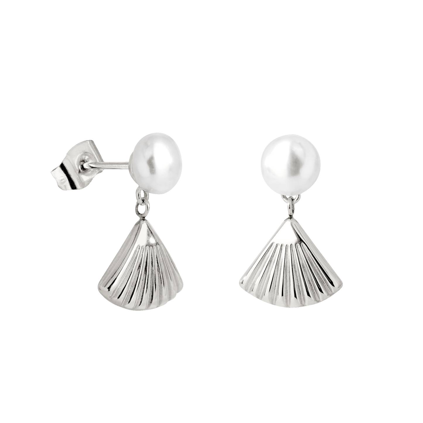 Pearl & Fan Studs Silber