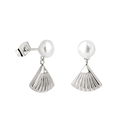 Pearl & Fan Studs Silber
