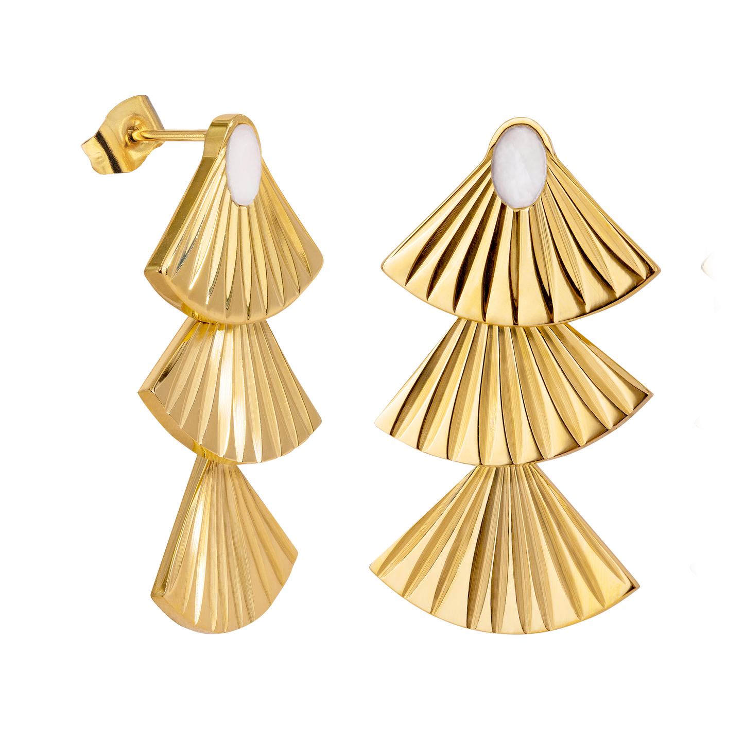 Triple Fan Studs Gold