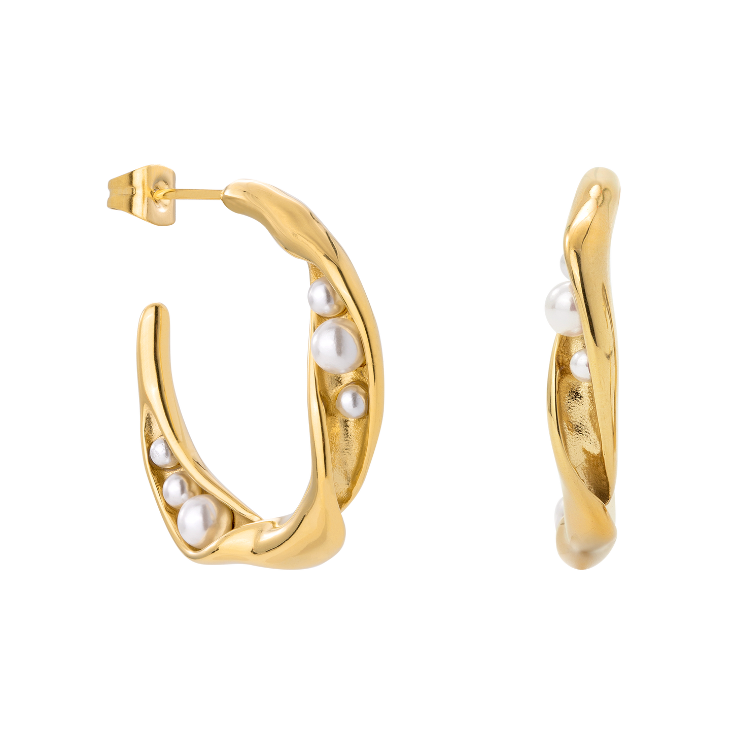 Branch Pearl Hoop Studs Gold
