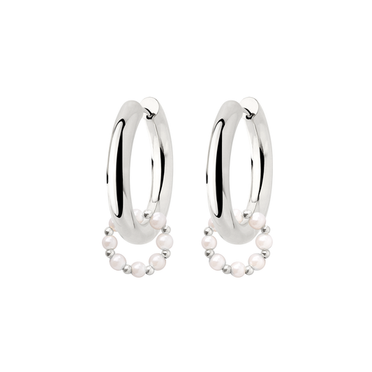 Chunky Pearl 'n' Beads Hoop Set Medium Silber