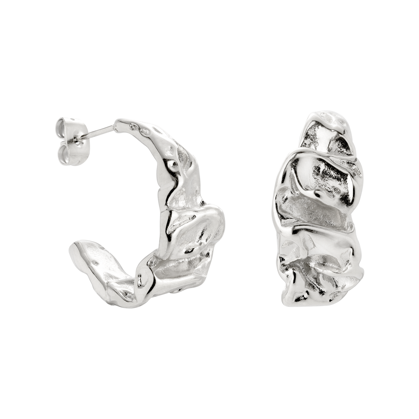 Crinkled Hoop Studs Silber