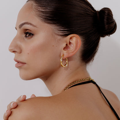 Branch Pearl Hoop Studs Gold