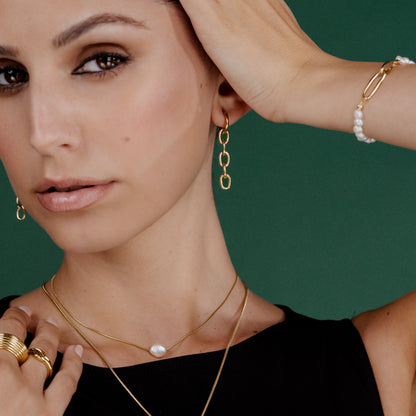 Long Link Hoop Set Small Gold