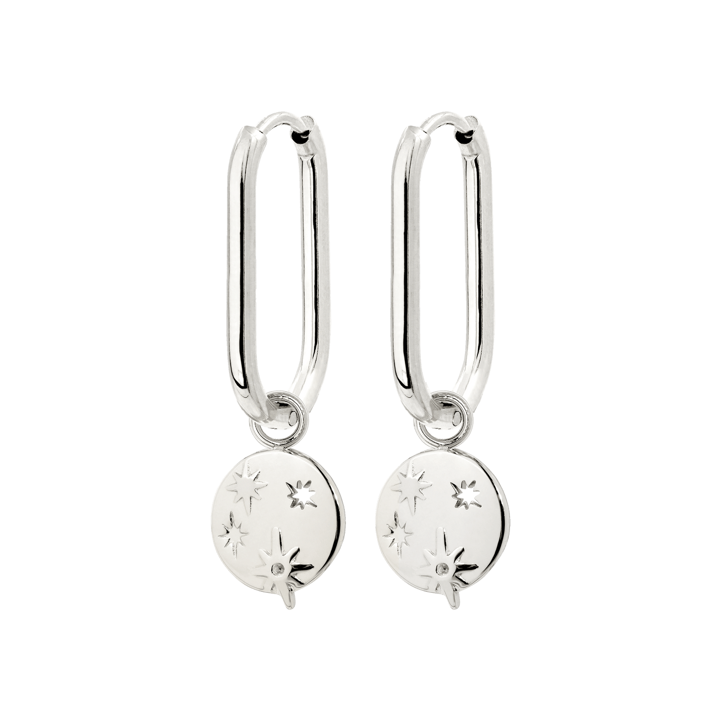 Shiny Stars Oval Hoop Set Small Silber