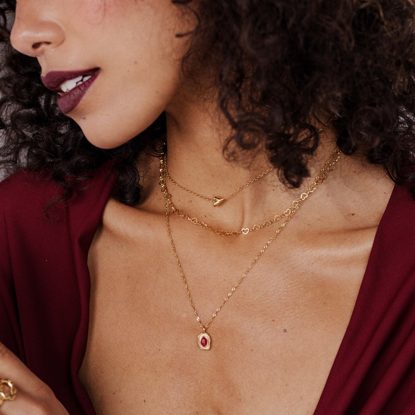 Heart after Heart Necklace Gold