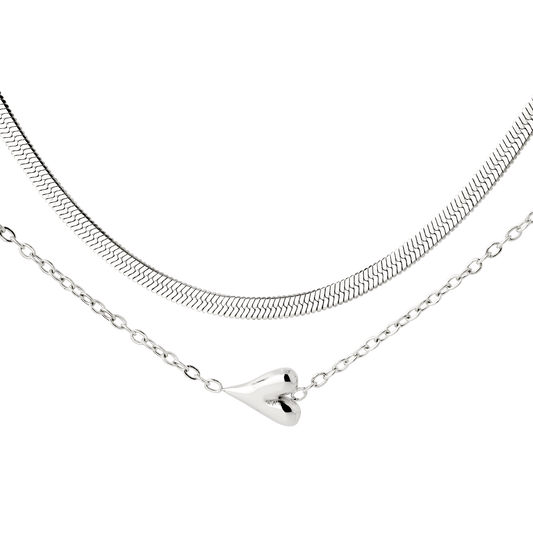 Flowy Heart Necklace Bundle Silber