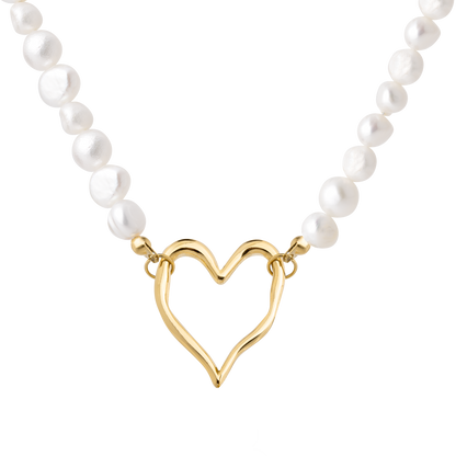 Melting Heart Pearl Necklace Gold