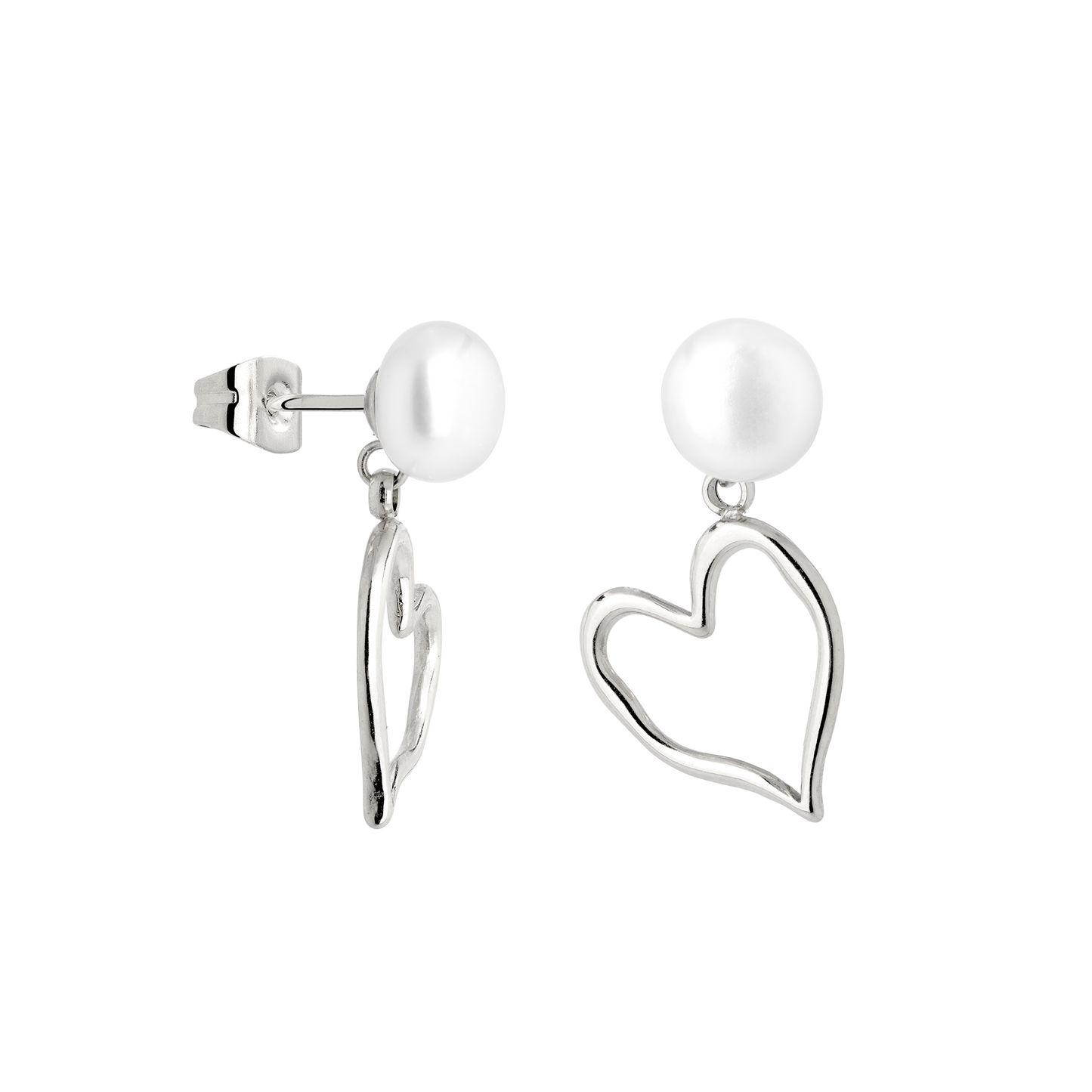 Melting Heart Pearl Studs Silber