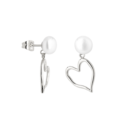 Melting Heart Pearl Studs Silber