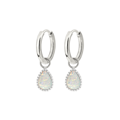 Opal Tear Hoop Set Small Silber