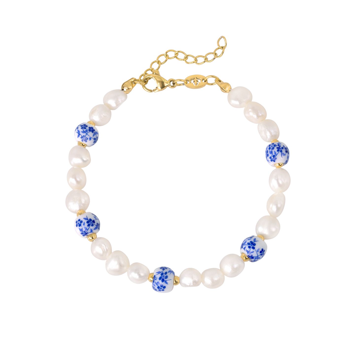 Flower Tile Pearl Bracelet Gold