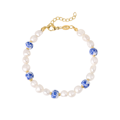 Flower Tile Pearl Bracelet Gold