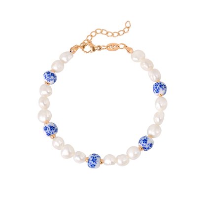 Flower Tile Pearl Bracelet Roségold