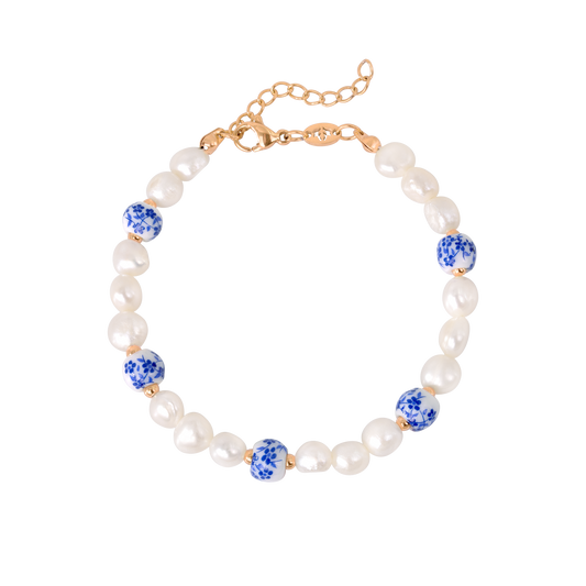 Flower Tile Pearl Bracelet Roségold