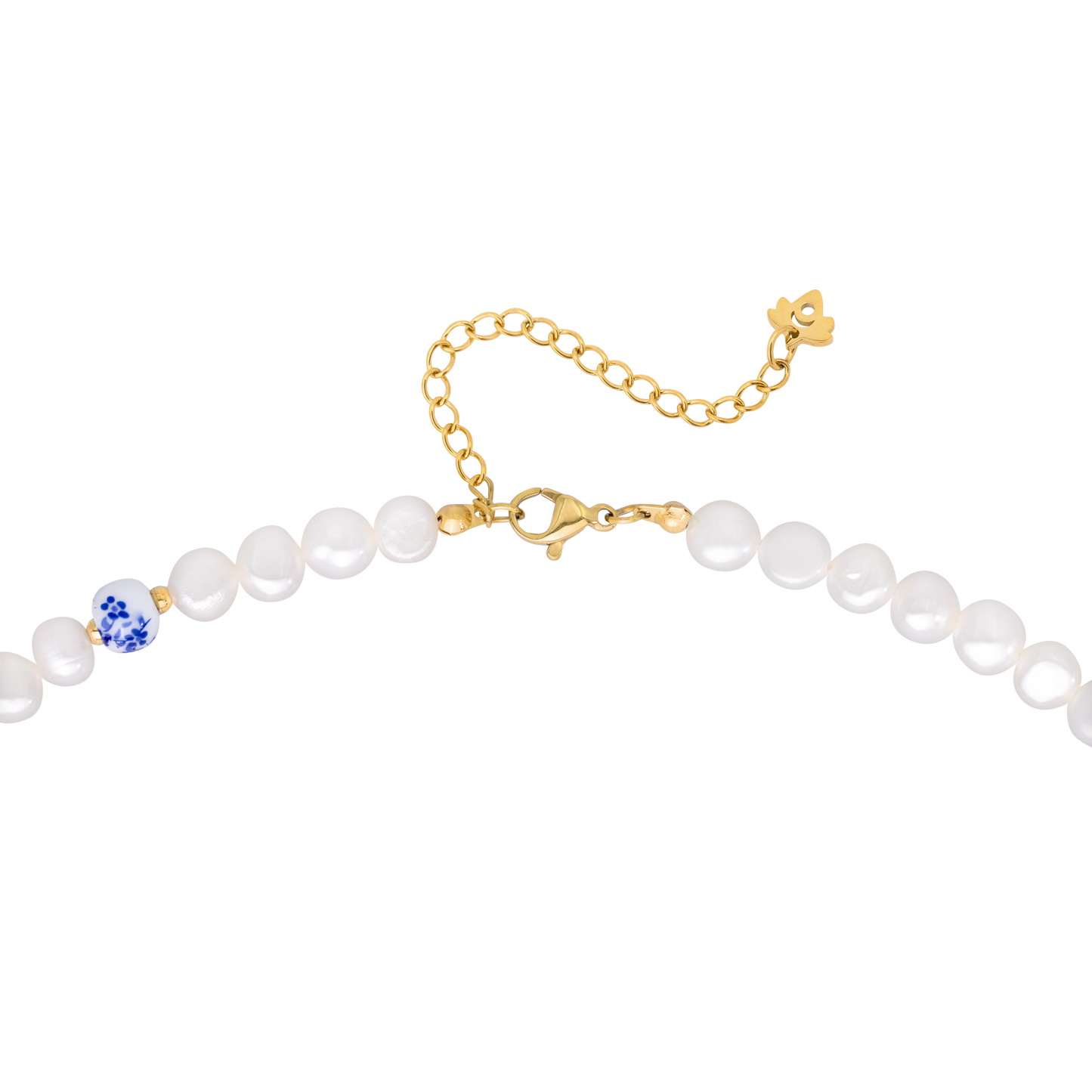 Flower Tile Pearl Necklace Gold