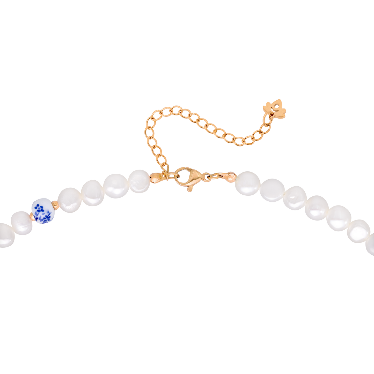 Flower Tile Pearl Necklace Roségold