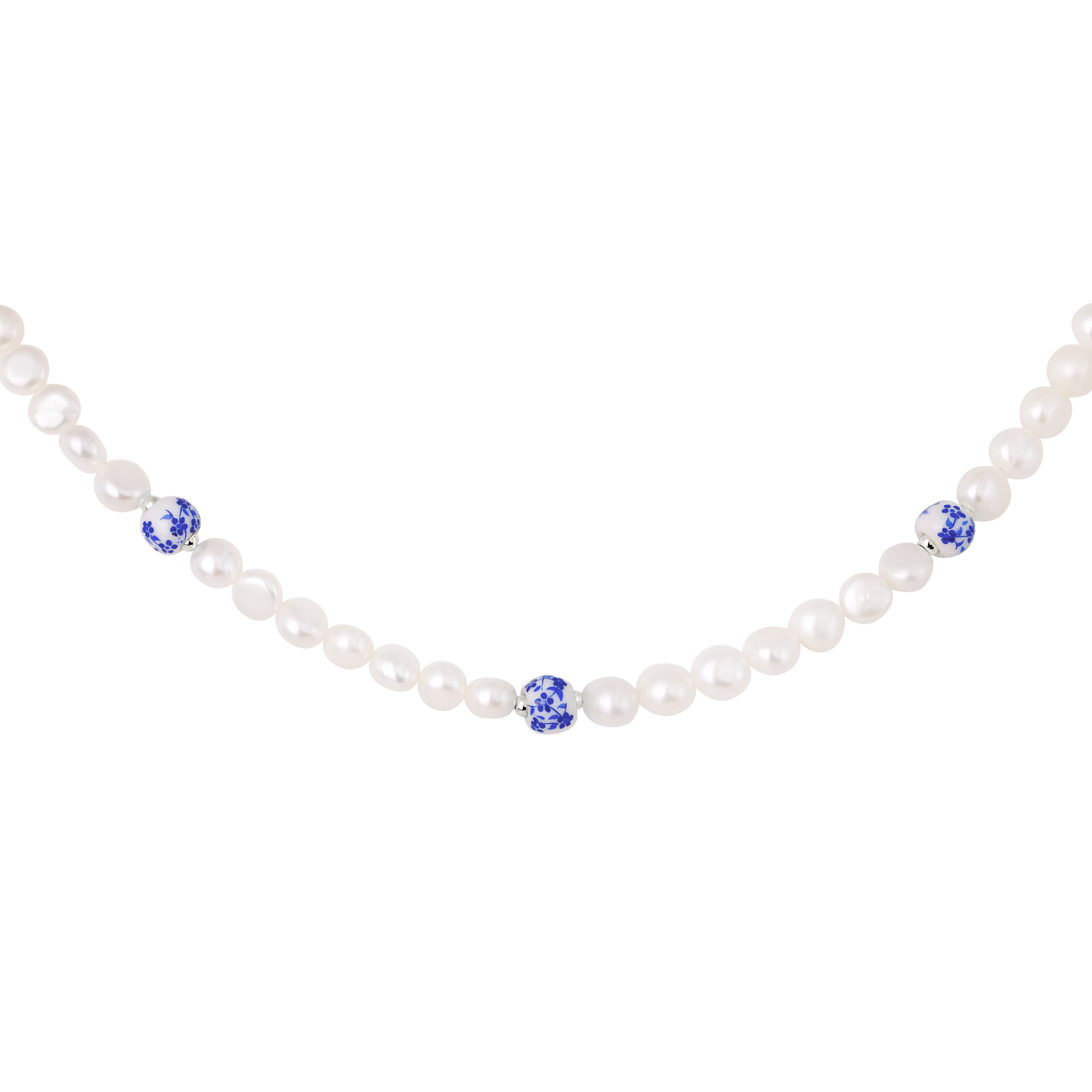 Flower Tile Pearl Necklace Silber