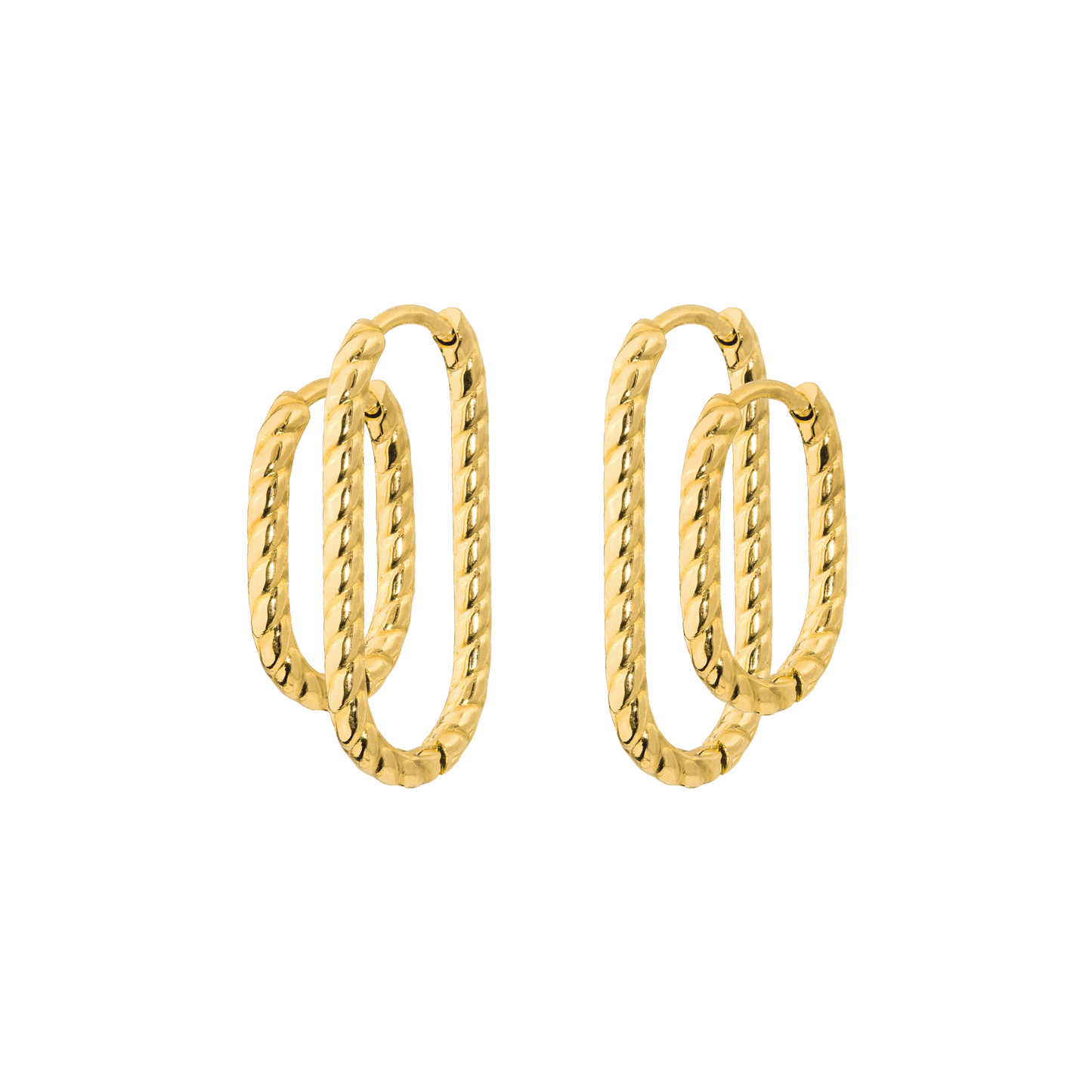 Oval Twisted Hoop Set Gold