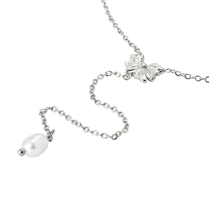 Petal Pearl Y-Necklace Silber